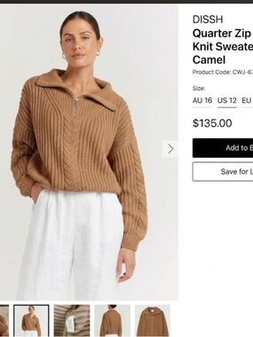 DISSH Barnett Cable Knit Quarter Zip Sweater in Camel